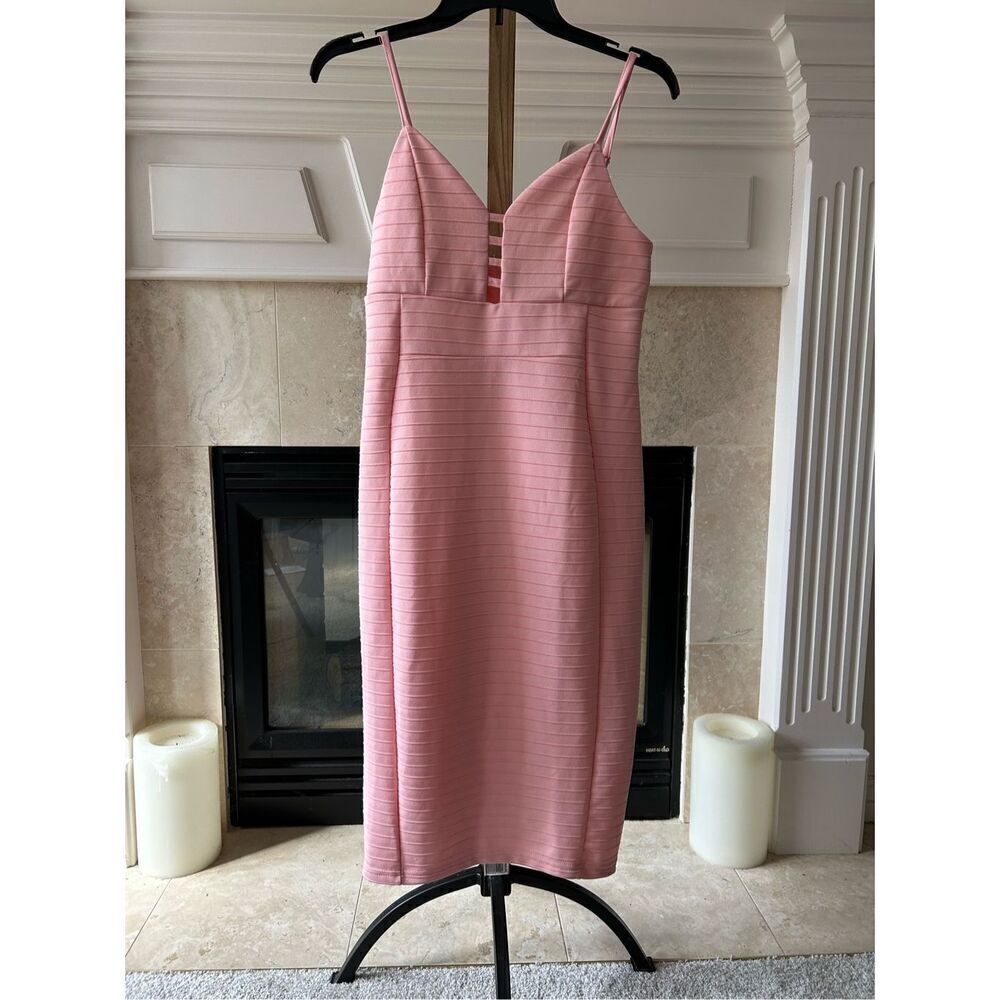Love By Chelsea Spagetti Strap Bodycon Barbiecore Pencil Dress. Size Large. Pink